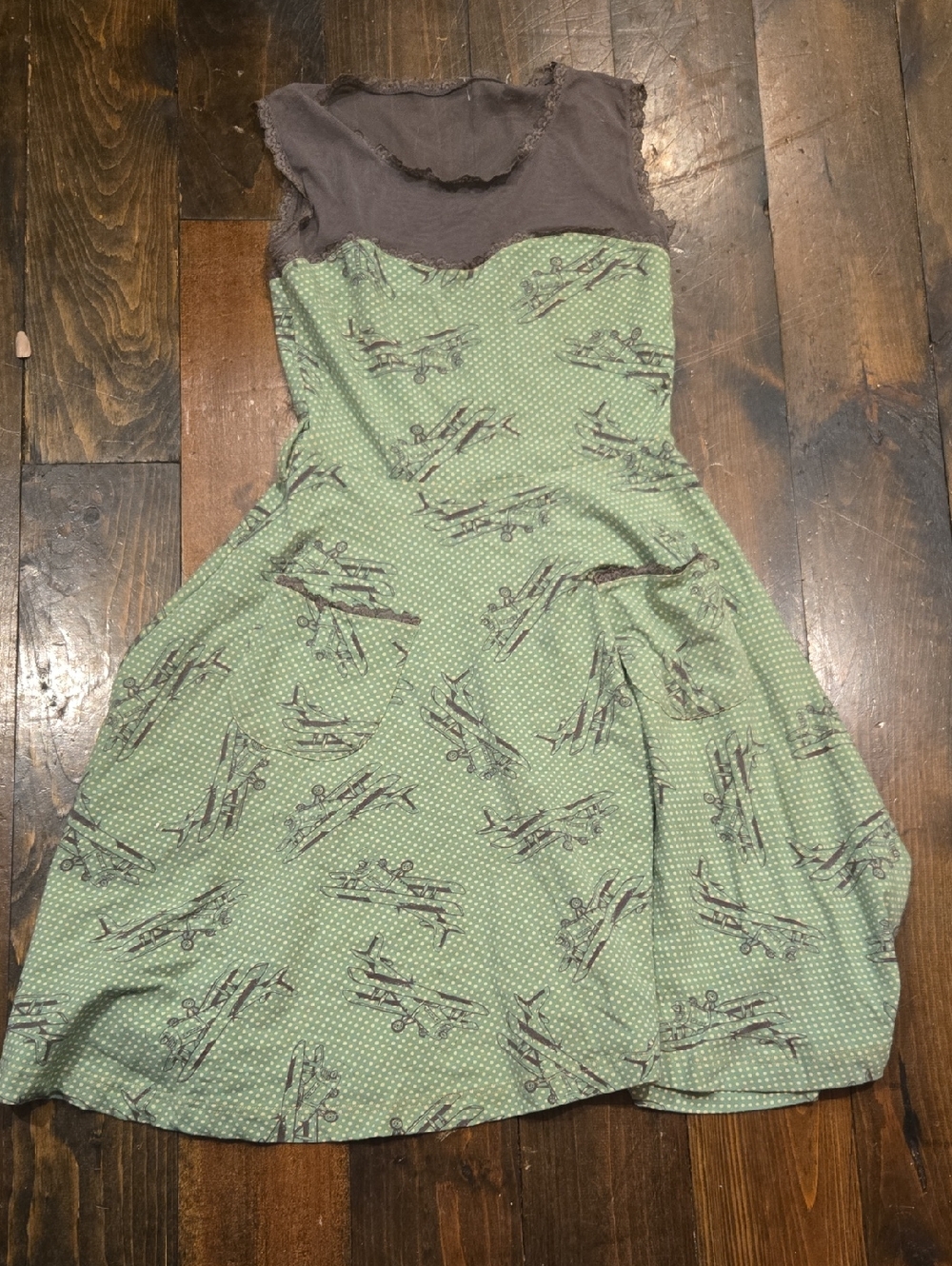 Effie’s Heart Jackie Airplane Print Knit Flared Mini Dress Belt Missing - XS
